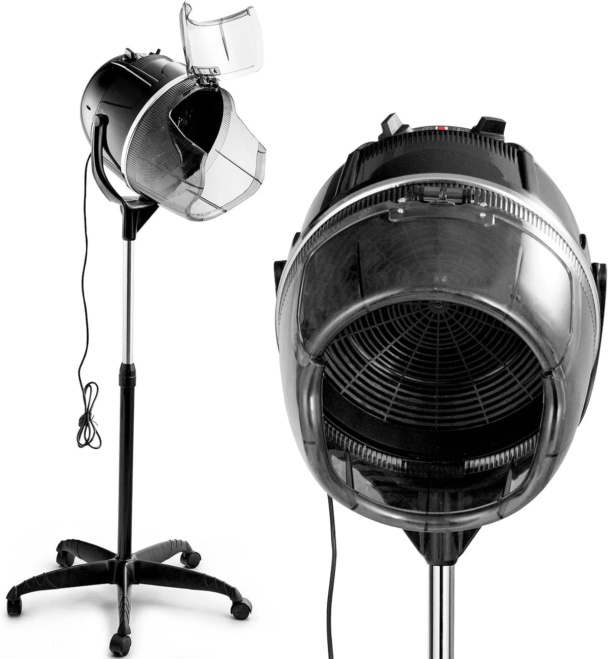 RELAX4LIFE per Casa e dal Parrucchiere, Nero, Casco Asciugacapelli Professionale 1050 W, Temperatura 40/75 ºC per Asciugatura e Styling, Timer fino a