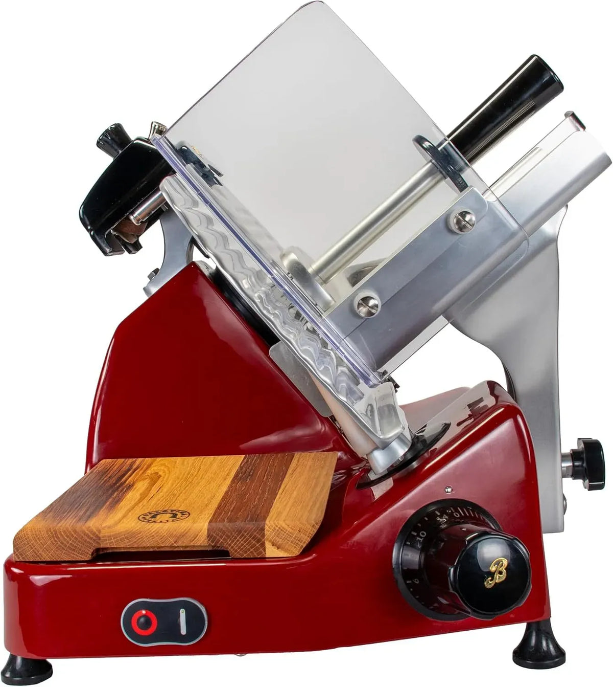 XS 25 XS25-R+FHB Affettatrice, affettatrice per alimenti, professionale, rosso, legno, per la vostra cucina + tagliere realizzato a mano in leg