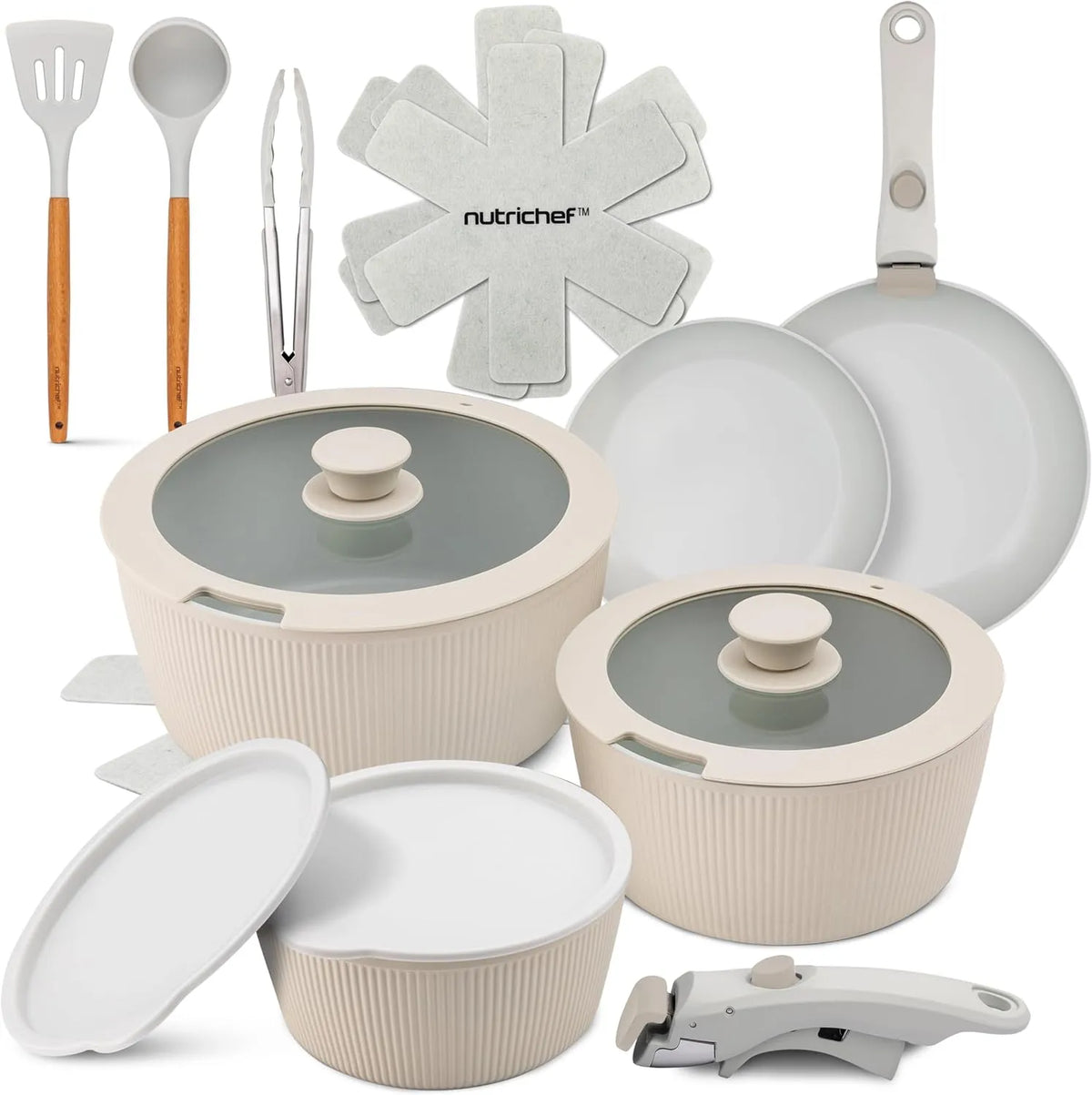 Forno elettrico, Antiaderenti senza PTFE, forno da cucina, NutriChef Set Pentole e Padelle in Ceramica 18 Pezzi con Manici Removibili