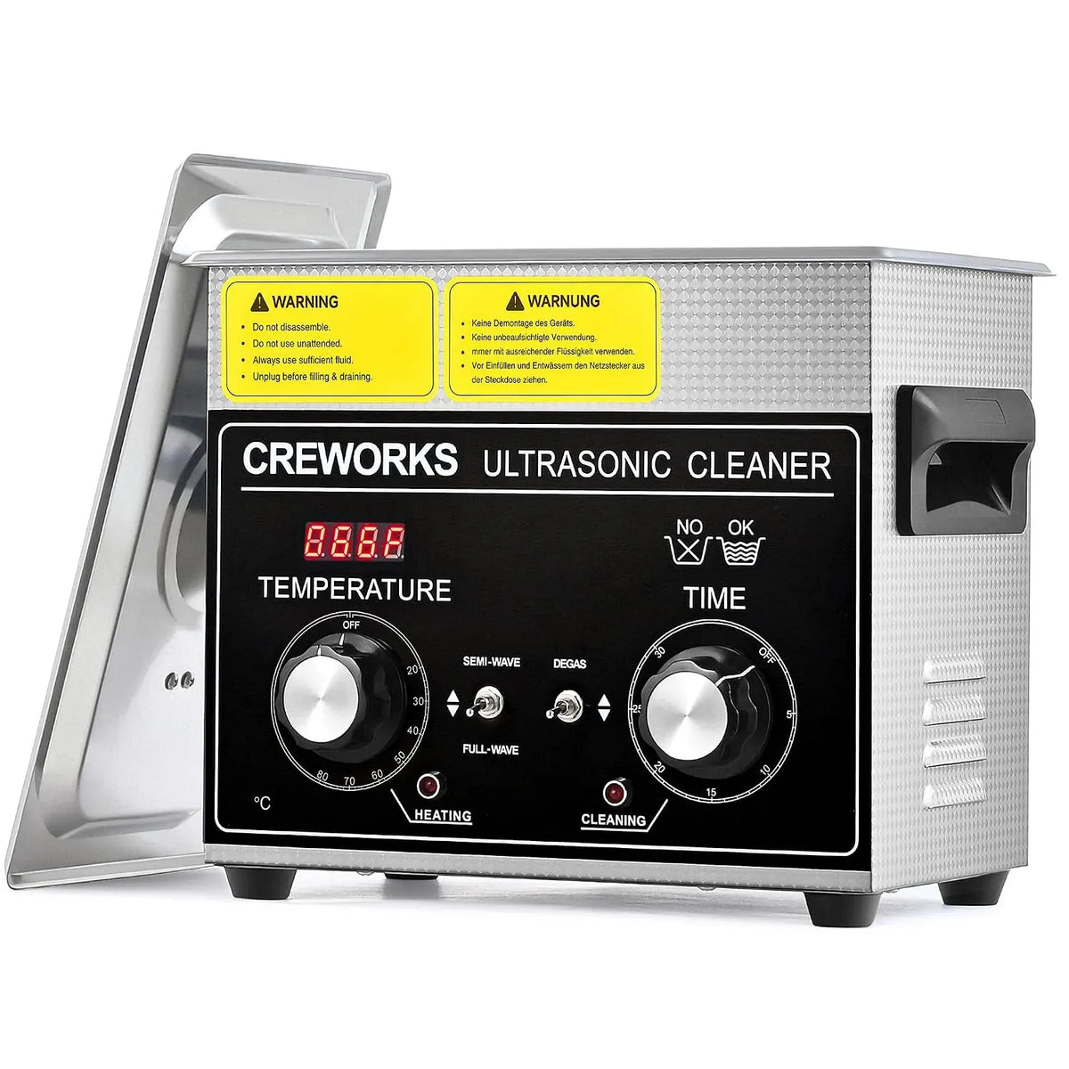 Riscaldatore, Pulitore, vasca per pulizia a ultrasuoni, 3 L, 120 W, timer, acciaio inox, funzione riscaldante, CREWORKS