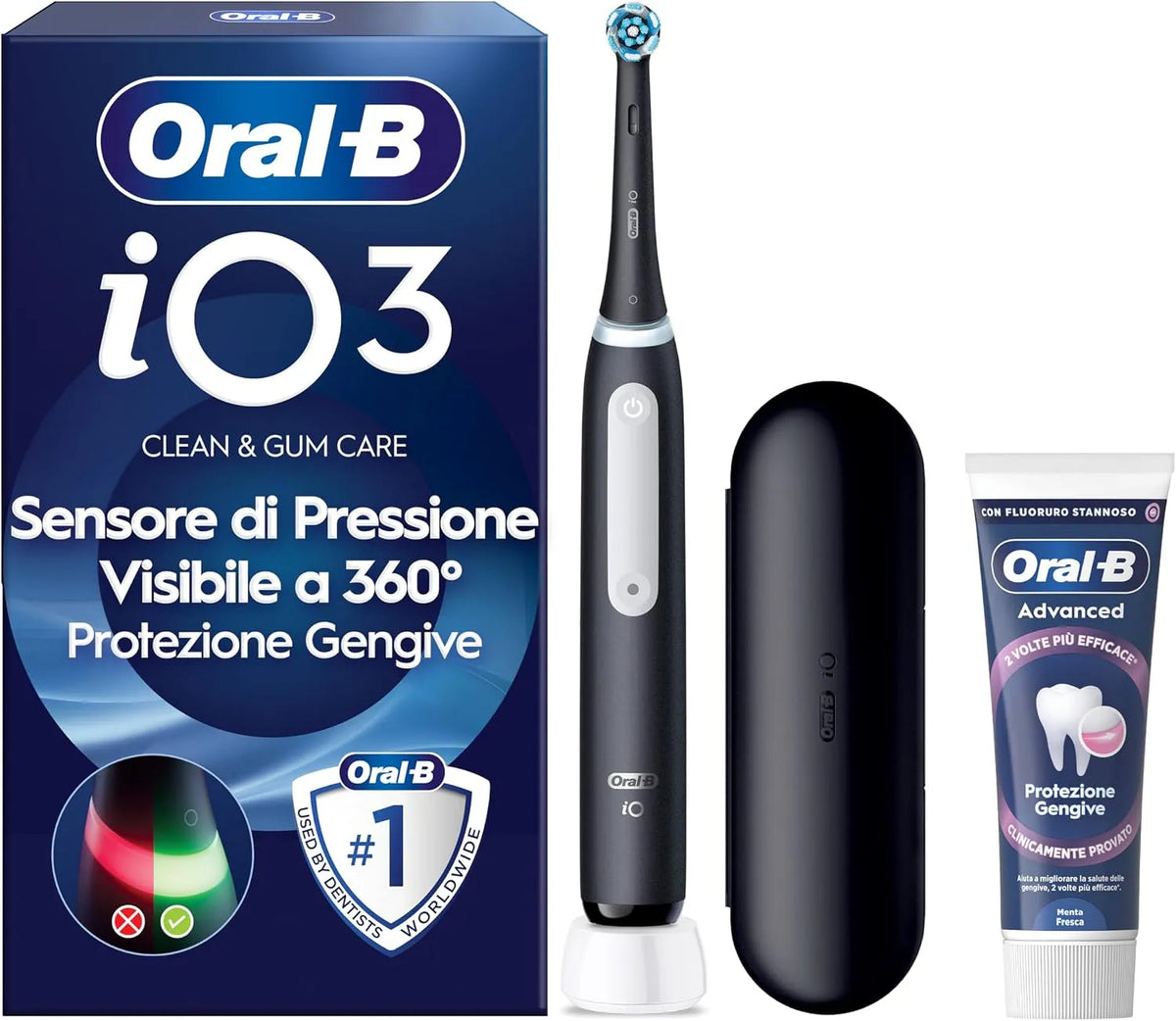 Custodia, Oral-B iO 3 Spazzolino Elettrico, Dentifricio, 1 Testina, Nero
