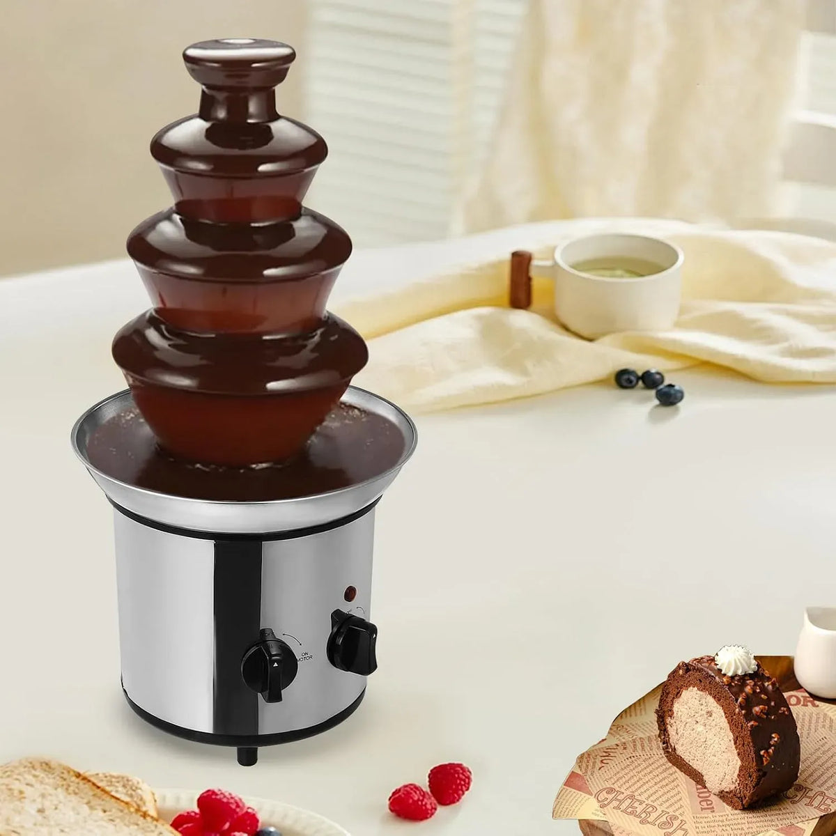 fontana di cioccolato per brunch, Fontana di cioccolato a 4 livelli dotato di funzione di fusione, funzione di flusso e mantenimento al caldo, feste