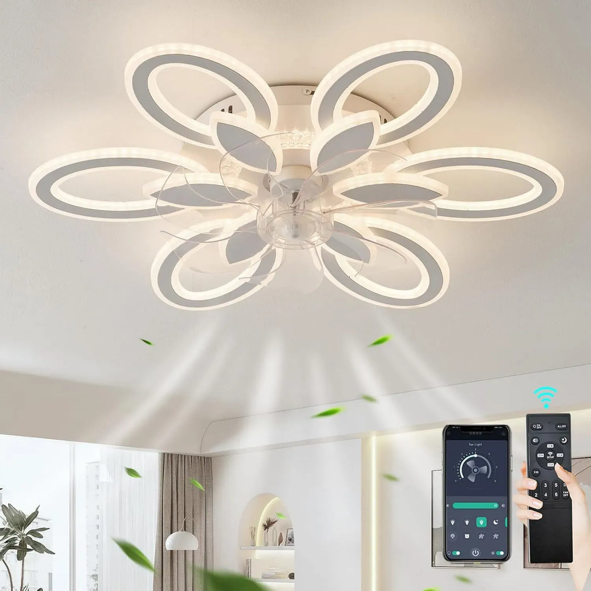 Ventilatore, LED, timer, decorazione del soggiorno, bianco