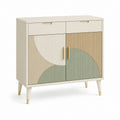 Credenza 2 ante con 2 cassetti beige verde salvia in MDF 80 x 40 x 90 cm