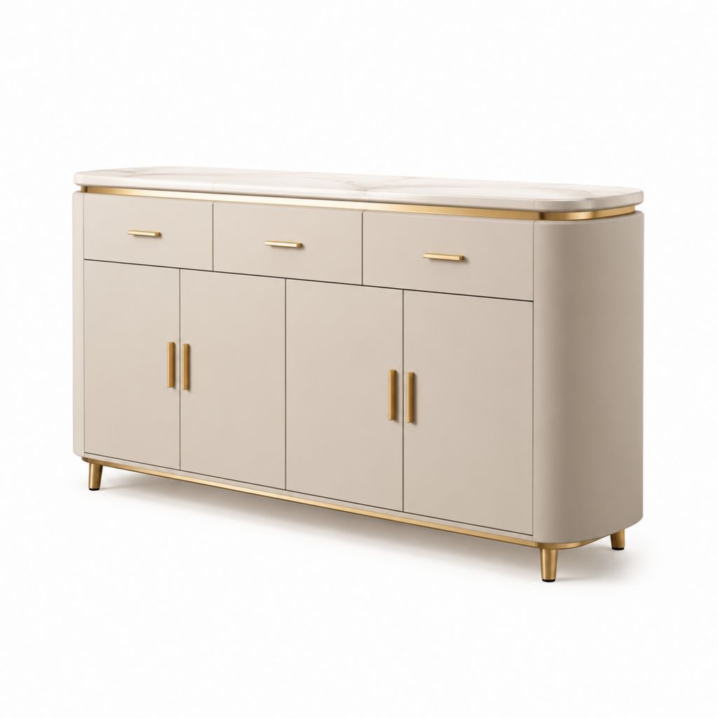 Credenza da sala da pranzo beige in MDF con piano in pietra sinterizzata 160 x 40 x 85 cm