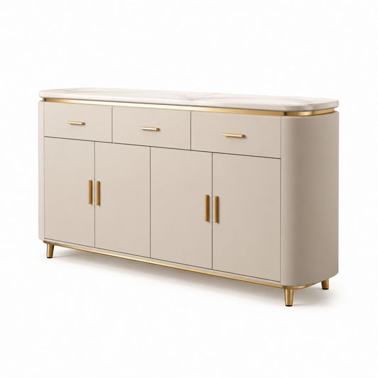 Credenza da sala da pranzo beige in MDF con piano in pietra sinterizzata 160 x 40 x 85 cm