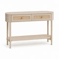 Consolle ingresso ovale beige in MDF impiallacciato rovere con 2 cassetti e ripiano 120 x 40 x 80 cm