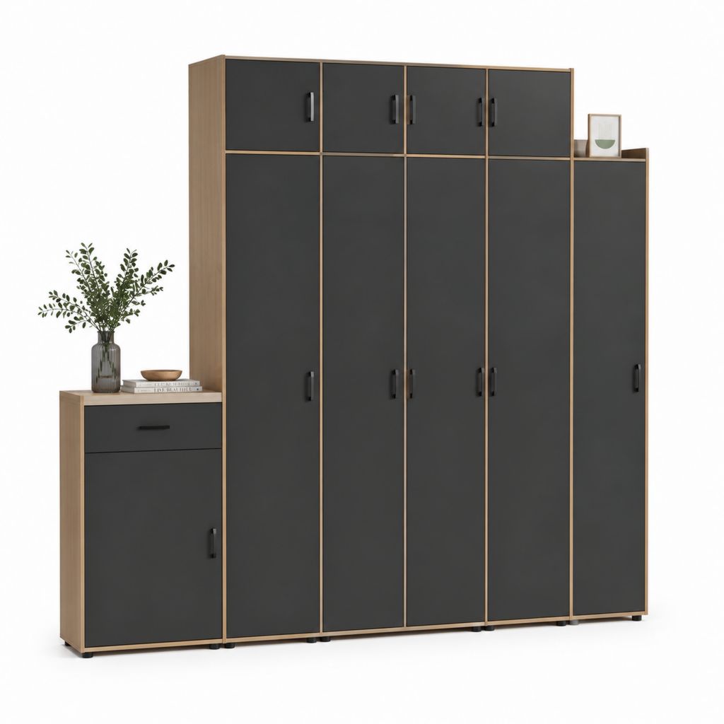 Set di 3 credenze nere e rovere in pannello truciolare 340 x 40 x 200 cm