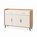 Credenza da sala da pranzo 3 ante 2 cassetti bianca e rovere in MDF rettangolare 120 x 40 x 90 cm
