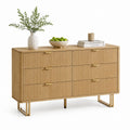 Credenza a 6 cassetti rettangolare rovere naturale in MDF 140 x 40 x 85 cm