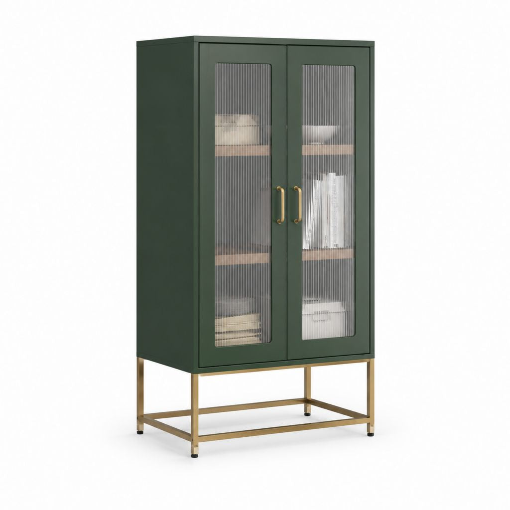 Vetrina a 2 ante verde scuro in MDF e vetro rigato 80 x 40 x 150 cm