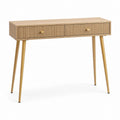 Consolle da ingresso con 2 cassetti rovere naturale e acciaio dorato rettangolare 120 x 40 x 80 cm