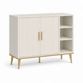 Credenza da sala da pranzo bianca in truciolare e MDF scanalato 100 x 40 x 90 cm con 2 ante e ripiani aperti