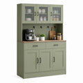 Credenza da cucina verde salvia in MDF con ante in vetro rigato 120 x 40 x 190 cm