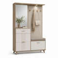 Mobile da ingresso con scarpiera specchio appendiabiti e panca rovere chiaro bianco 120 x 40 x 180 cm