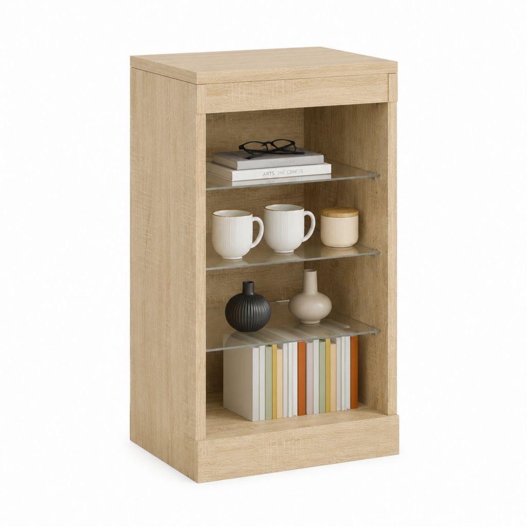 Vetrinetta bassa con cassetto rovere chiaro in pannello truciolare e vetro 40 x 35 x 80 cm