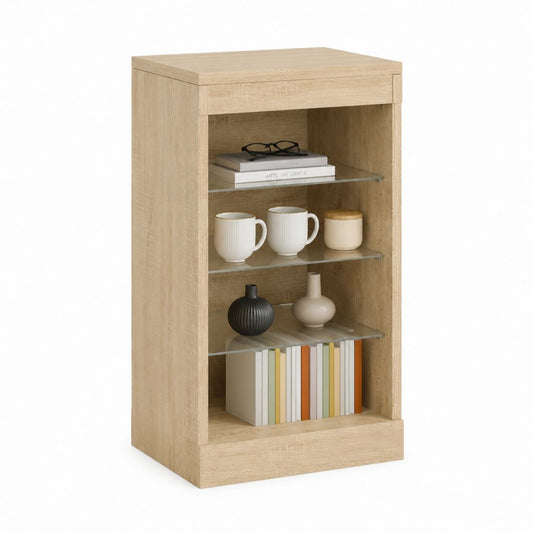 Vetrinetta bassa con cassetto rovere chiaro in pannello truciolare e vetro 40 x 35 x 80 cm