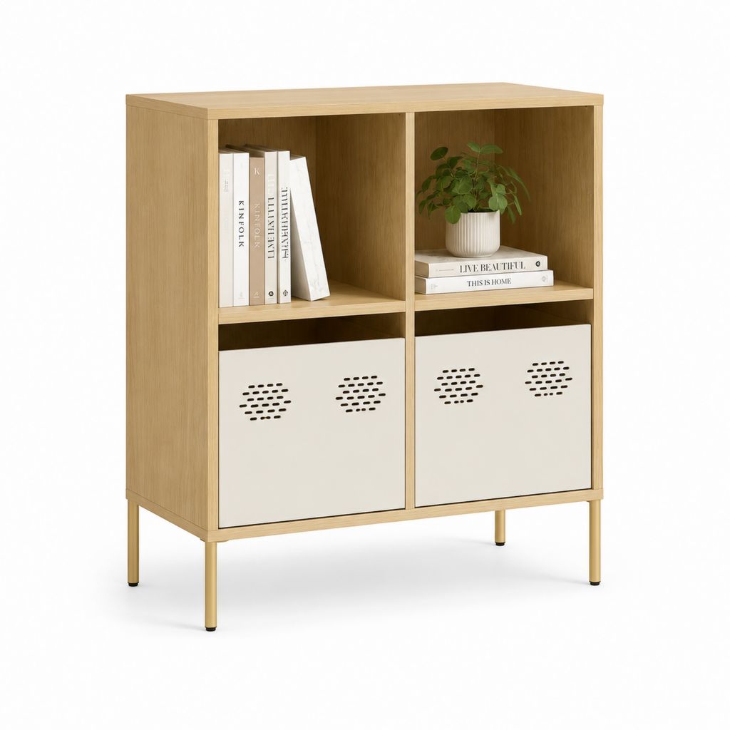 Credenza da sala da pranzo a 2 ante con ripiani rovere e bianco 80 x 40 x 100 cm