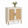 Credenza rettangolare a 2 ante avorio in MDF e rattan 80 x 40 x 90 cm