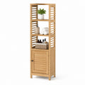 Colonna bagno con anta e 3 ripiani in bambù naturale 36 x 33 x 170 cm