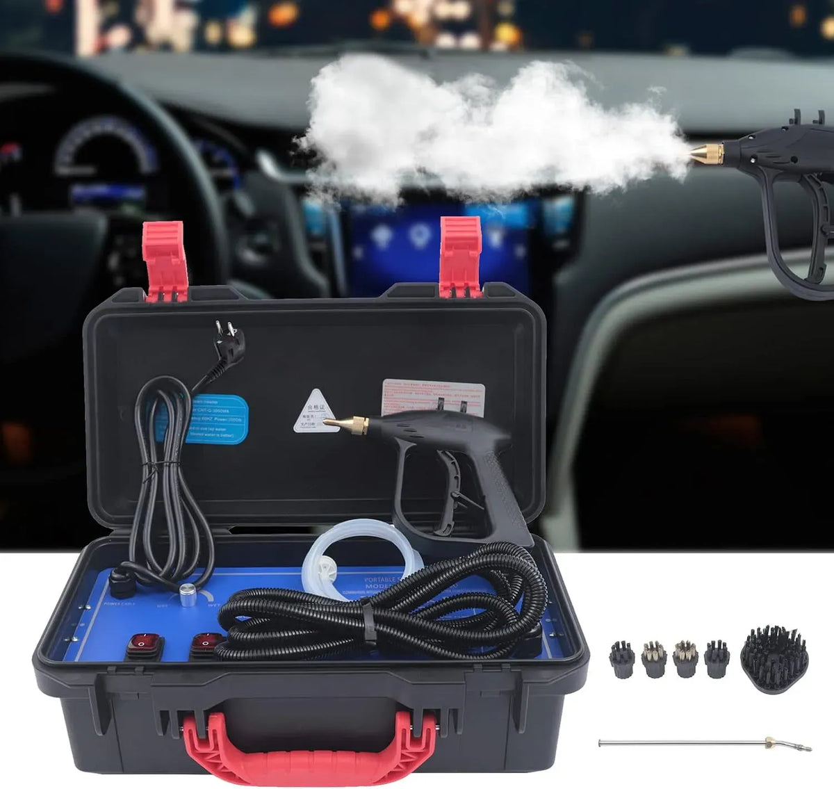 Pulitore a vapore, dispositivo manuale ad alta pressione con 10 accessori, 6 velocità regolabili, 3KW