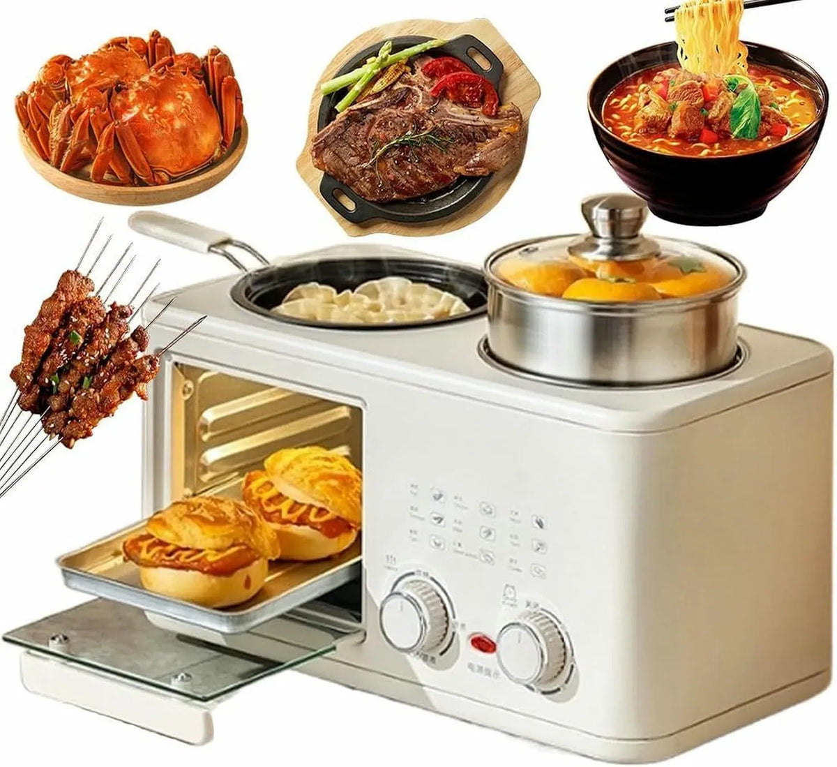Forno elettrico, 8 L, timer, Manopola Timer 0-60 Minuti, Stazione Per La Colazione 4 In 1