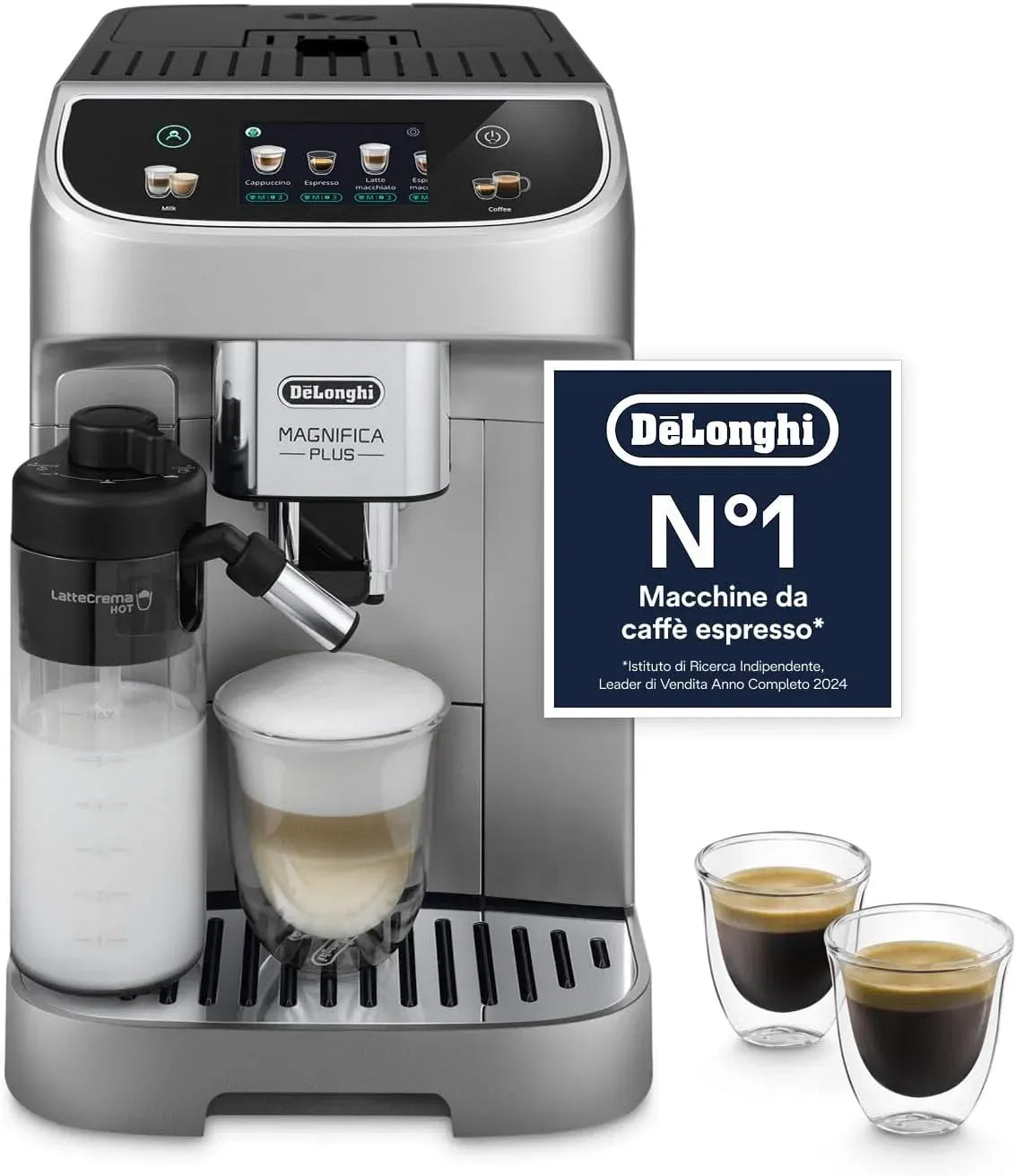 De'Longhi ECAM322.70.SB Montalatte, cappuccinatore, touch, Pannello di controllo touch con Display a Colori, 18 Bevande