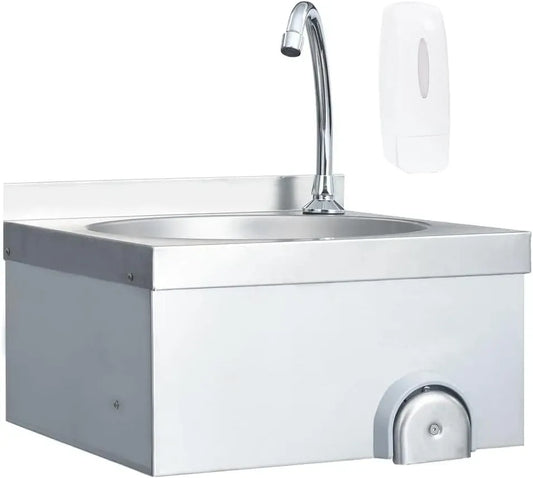 Rubinetto da cucina, montaggio a parete, professionale, acciaio inox, Lavabo a mano in acciaio inox con pulsante a getto d'acqua