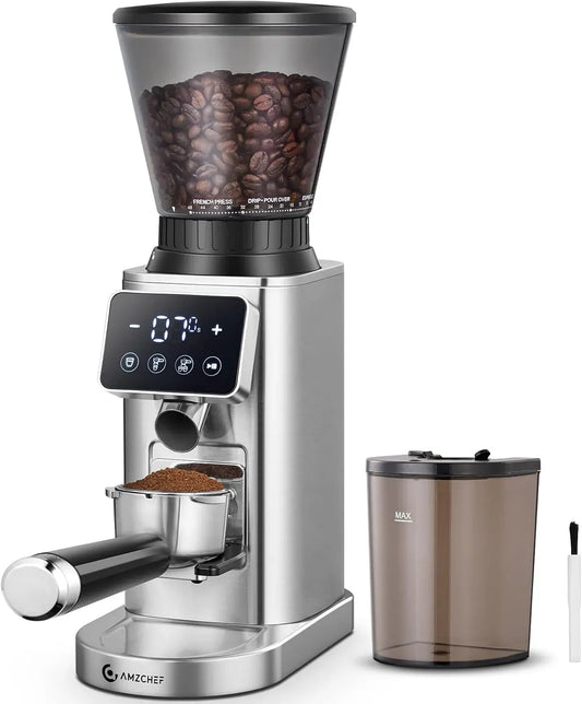 Contenitore, Filtro, macinino per chicchi di caffè, 300 g, touch, display LCD, 48 Livelli, per Espresso, AMZCHEF