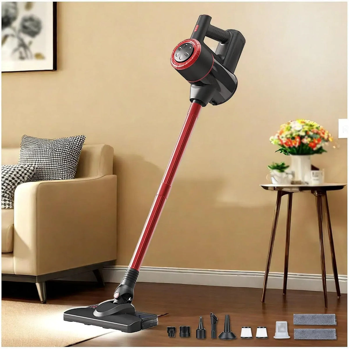 Aspirapolvere, portatile, ampio serbatoio, vapore, rosso, Aspira E Lava Pavimenti Casa 5 in 1 Portatile, 400ml Serbatoio