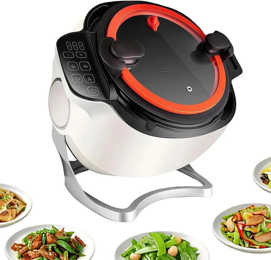 avvio a un tasto, modalità preimpostate, per Wok elettrico automatico, 2000W, tamburo rotante a 360°, 3 impostazioni di velocità, rivestimento