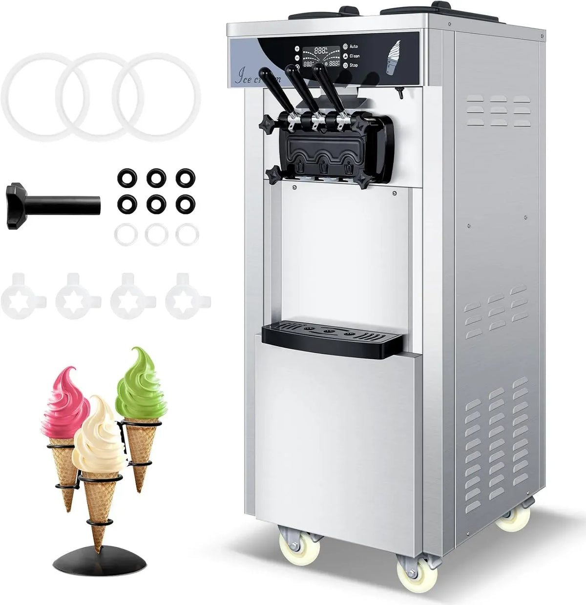 15min Acciaio Inox, Preparazione in, per Gelatiera Professionale Soft Serve con compressore autorefrigerante, 1800W, 6L x 2, autoportante
