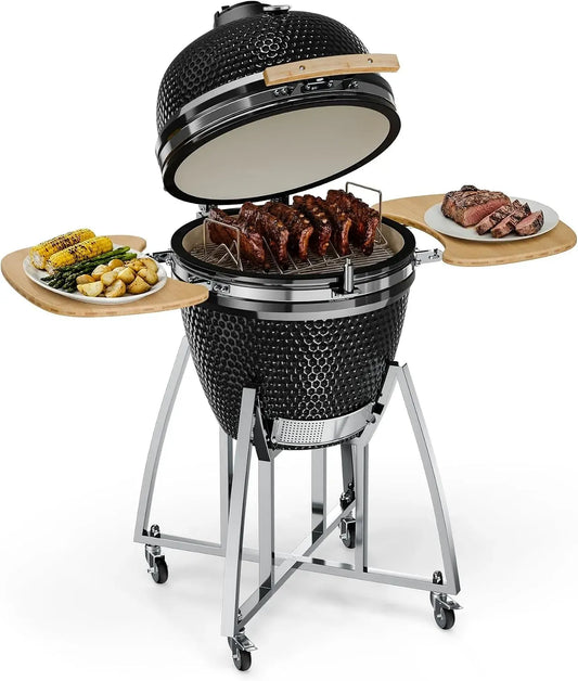 Klarstein Piano cottura elettrico, 21 pollici, 2 zone di temperatura, piastra elettrica, nero, Kingsize Kamado griglia per BBQ in ceramica
