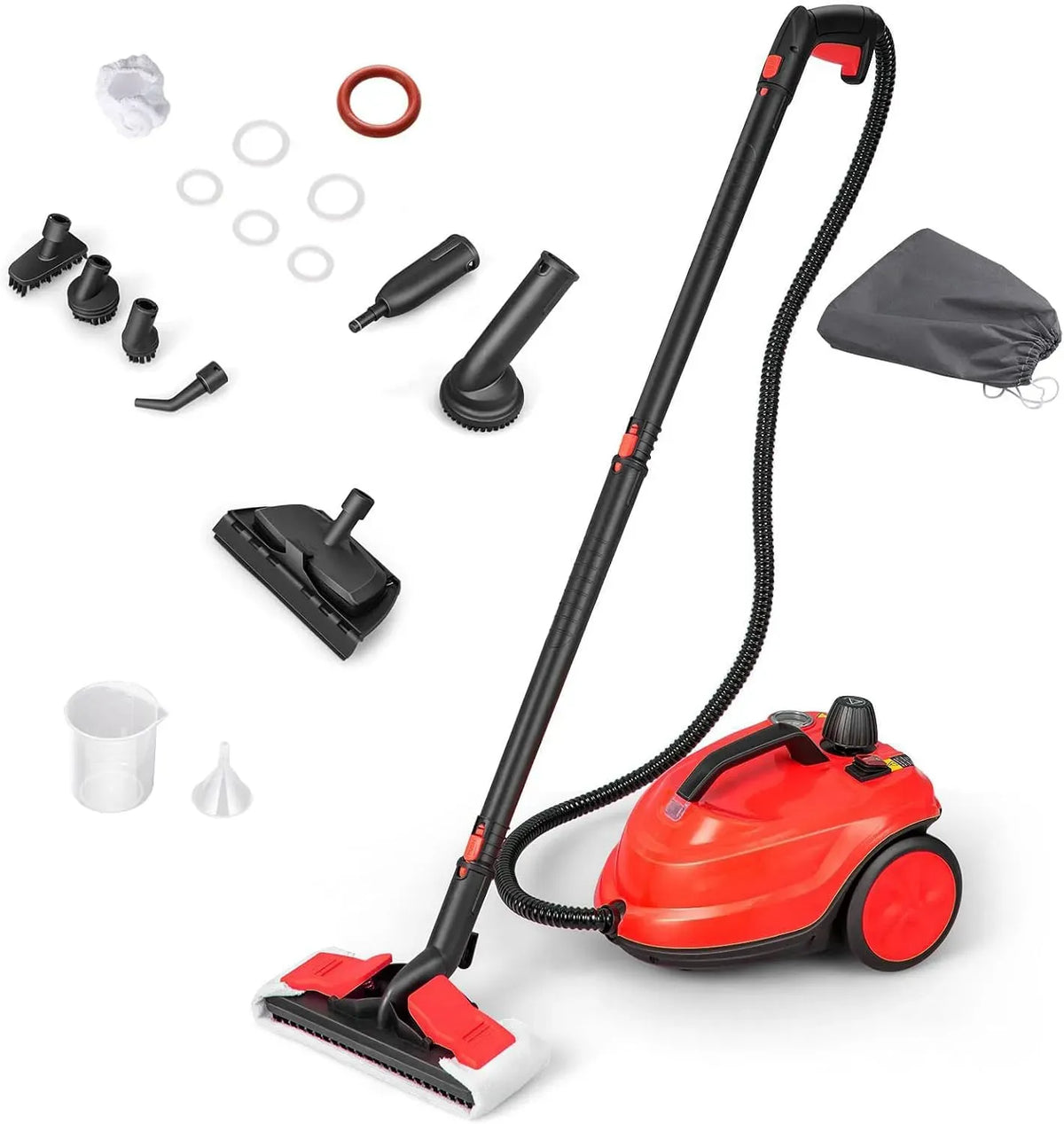 Pulitore a vapore RELAX4LIFE, 1,8 L, 2000 W, ampio serbatoio, 2 zone di temperatura, rosso, Tempo di Riscaldamento: 8 min, 5 bar, Per Pulire: 108 m²