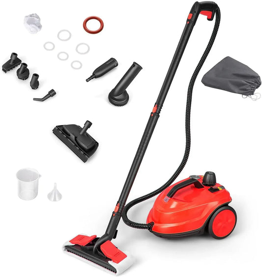 Pulitore a vapore RELAX4LIFE, 1,8 L, 2000 W, ampio serbatoio, 2 zone di temperatura, rosso, Tempo di Riscaldamento: 8 min, 5 bar, Per Pulire: 108 m²