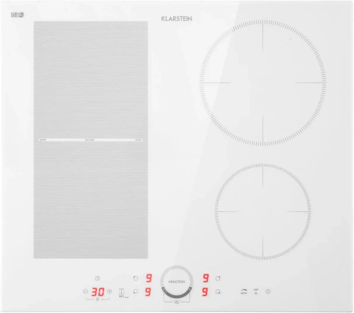 Klarstein Piano cottura a induzione, 7000 W, piastra a induzione, Boost, touch, da incasso, timer, 9 Livelli Flex Zone, ThermoBoost, Touch Panel