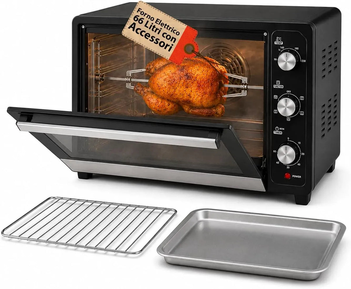 Forno elettrico, 66 L, 2200 W, WINTEM, portatile, timer, Timer 60 Min e Leccarda in Alluminio