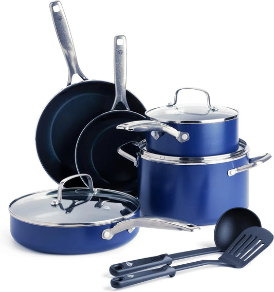 Forno elettrico, rivestimento antiaderente, blu, Set di 10 Padelle e Pentole, Senza PFAS