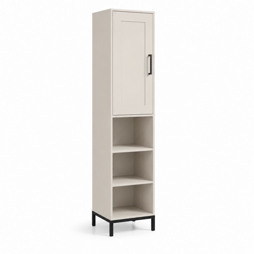 Credenza a colonna con anta e ripiani aperti beige in pannello truciolare 40 x 35 x 180 cm