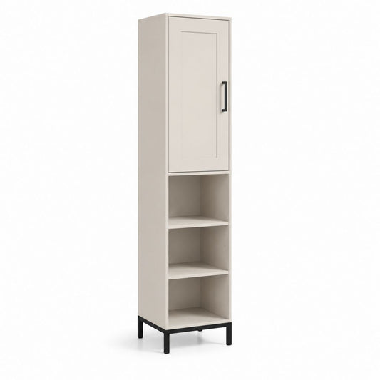 Credenza a colonna con anta e ripiani aperti beige in pannello truciolare 40 x 35 x 180 cm