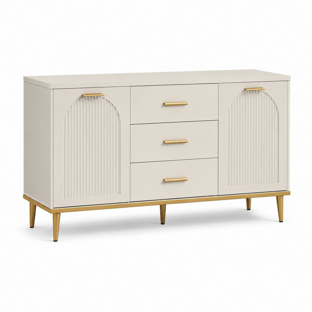 Credenza da sala da pranzo 2 ante 3 cassetti crema in MDF rettangolare 120 x 40 x 80 cm