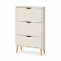 Scarpiera a 3 ante a ribalta color crema in MDF e legno di pino 60 x 24 x 120 cm