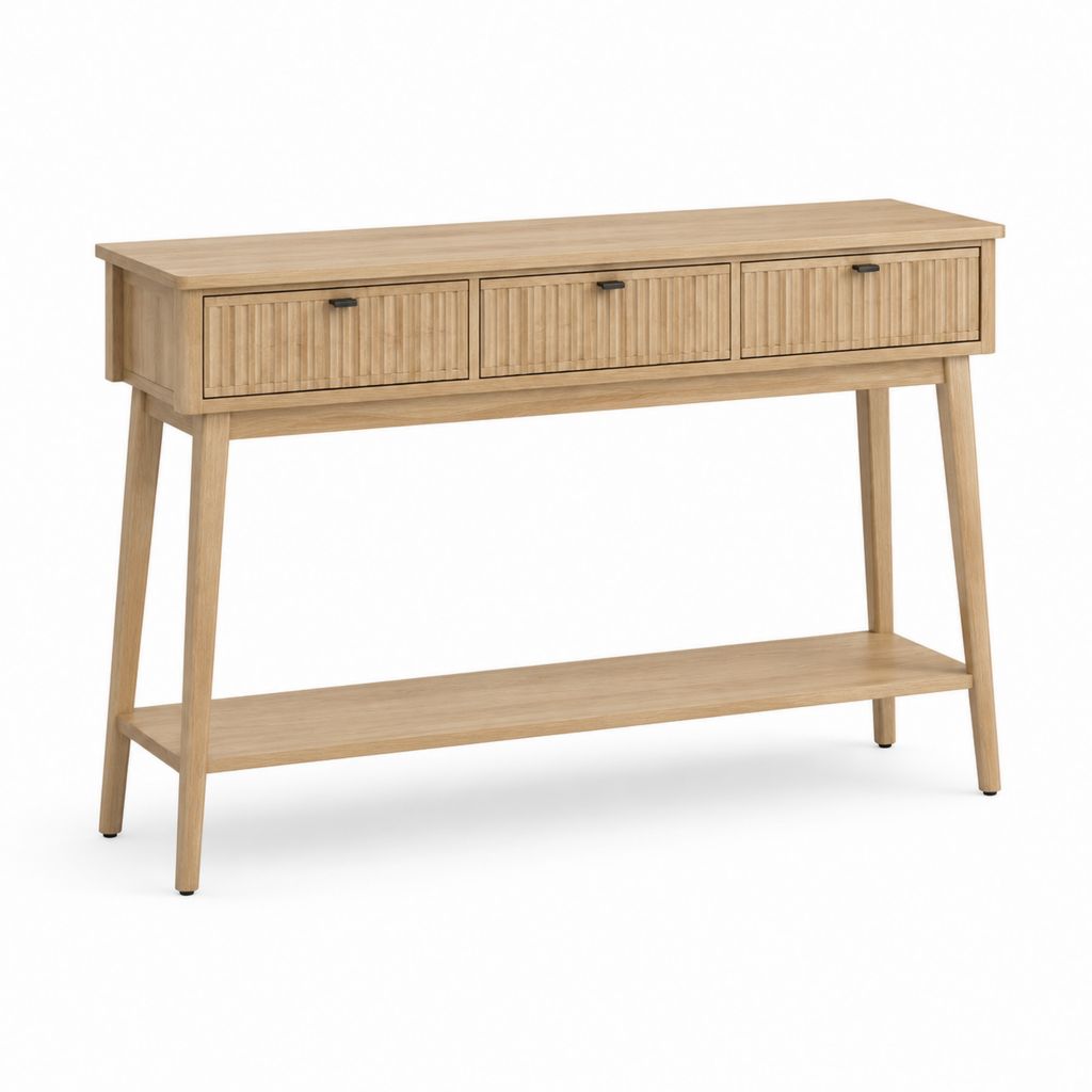 Consolle da ingresso con 3 cassetti color rovere naturale in legno massello e MDF 120 x 35 x 80 cm