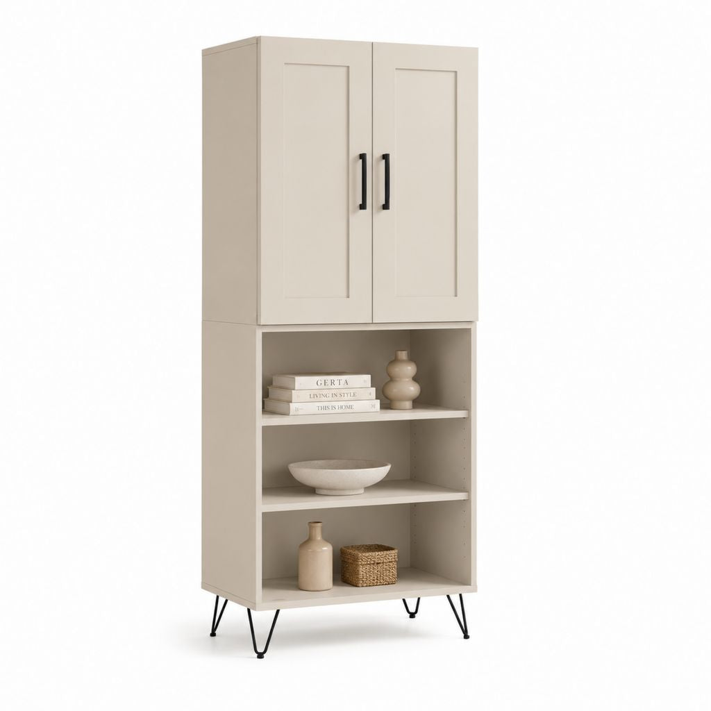 Credenza alta a 2 ante beige in truciolare nobilitato 80 x 40 x 180 cm