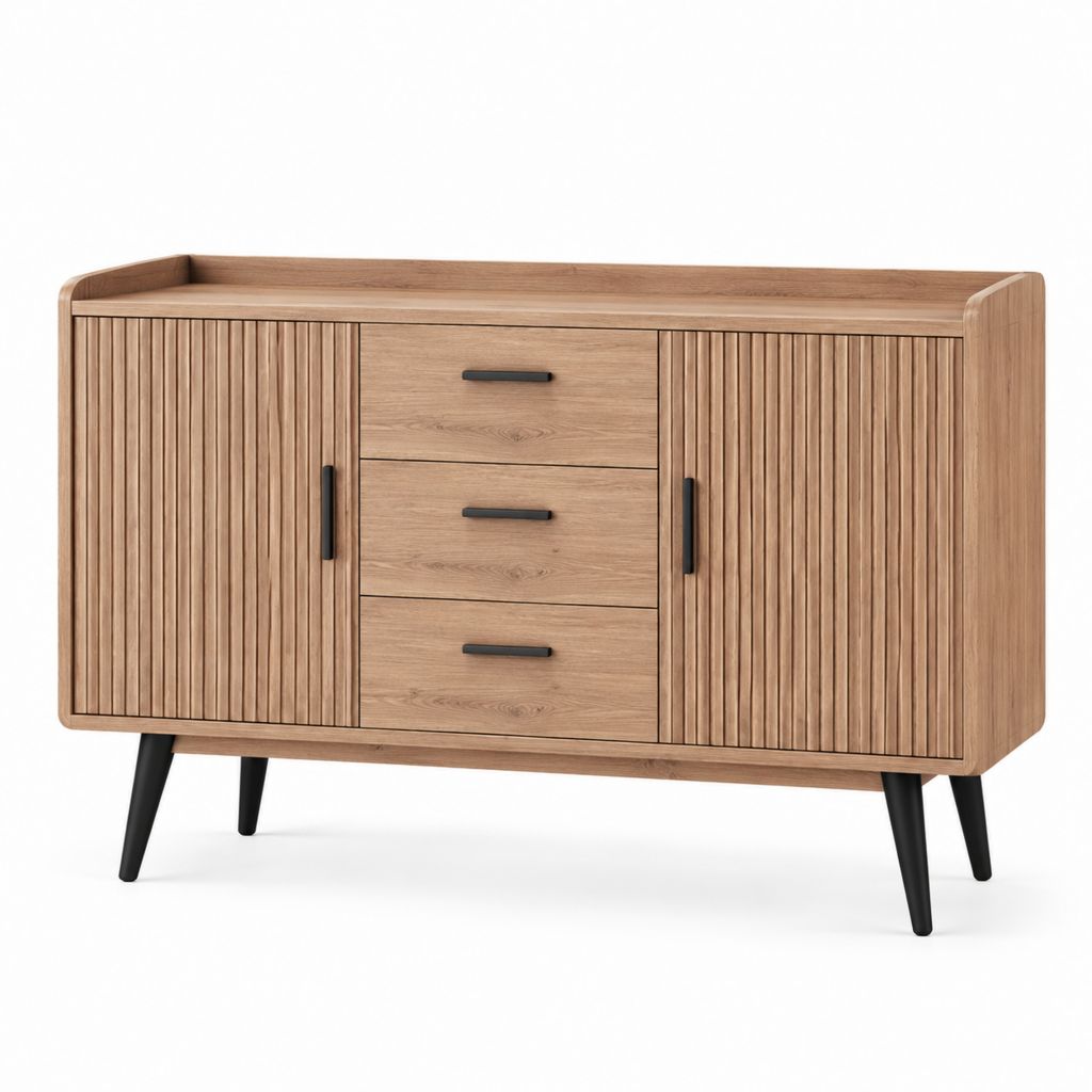 Credenza 2 ante 3 cassetti rovere naturale MDF rettangolare 120 x 40 x 85 cm