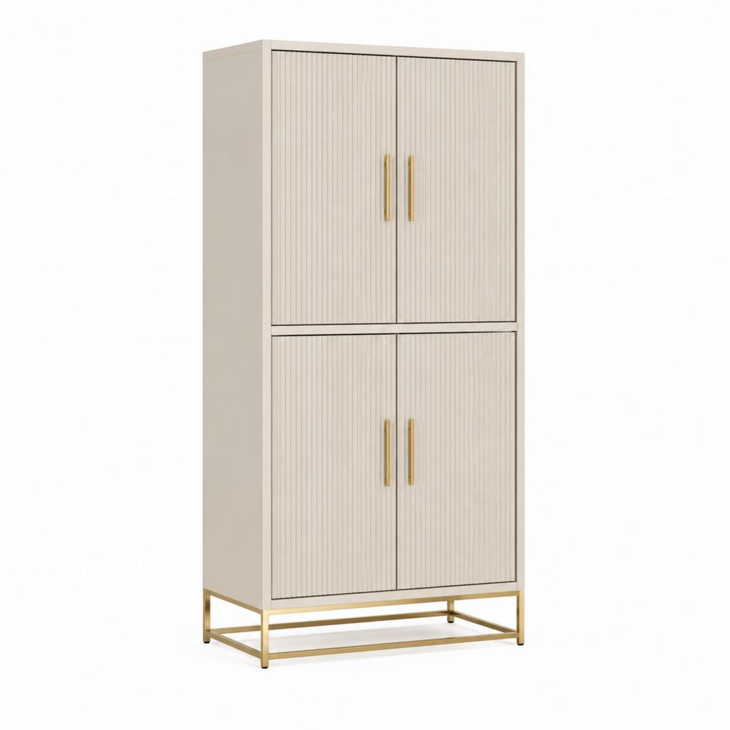 Armadio dispensa a 4 ante beige in MDF con base in acciaio 80 x 40 x 180 cm