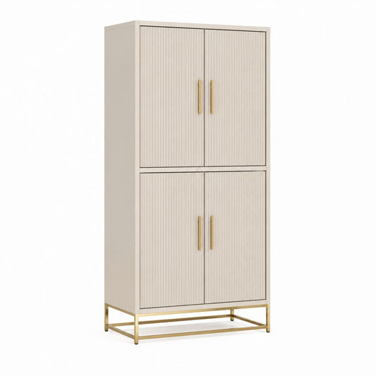 Armadio dispensa a 4 ante beige in MDF con base in acciaio 80 x 40 x 180 cm