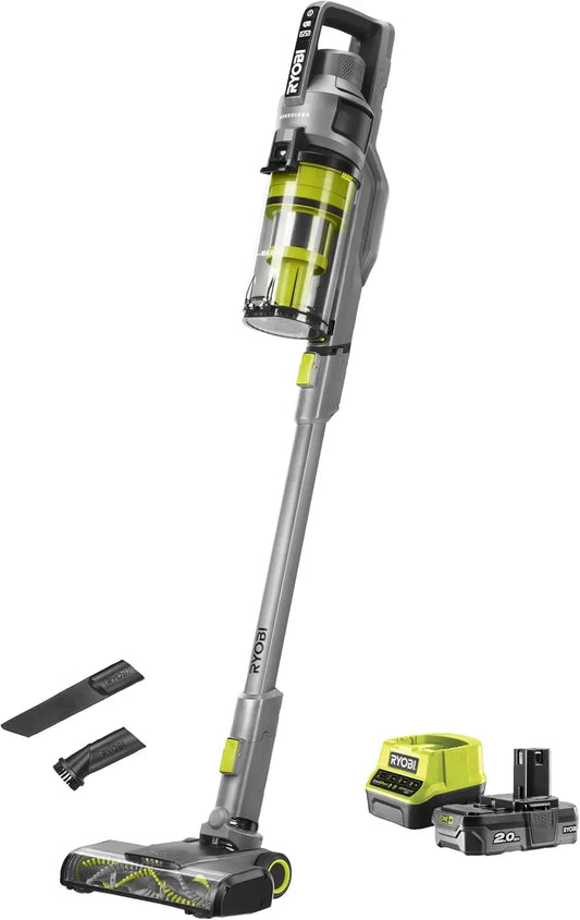 Aspirapolvere, 18 V, RYOBI HEPA 12 RSVS18-1C20G, Batteria 2,0Ah e Caricabatterie Inclusi, Aspirazione 30 AW, Luce LED