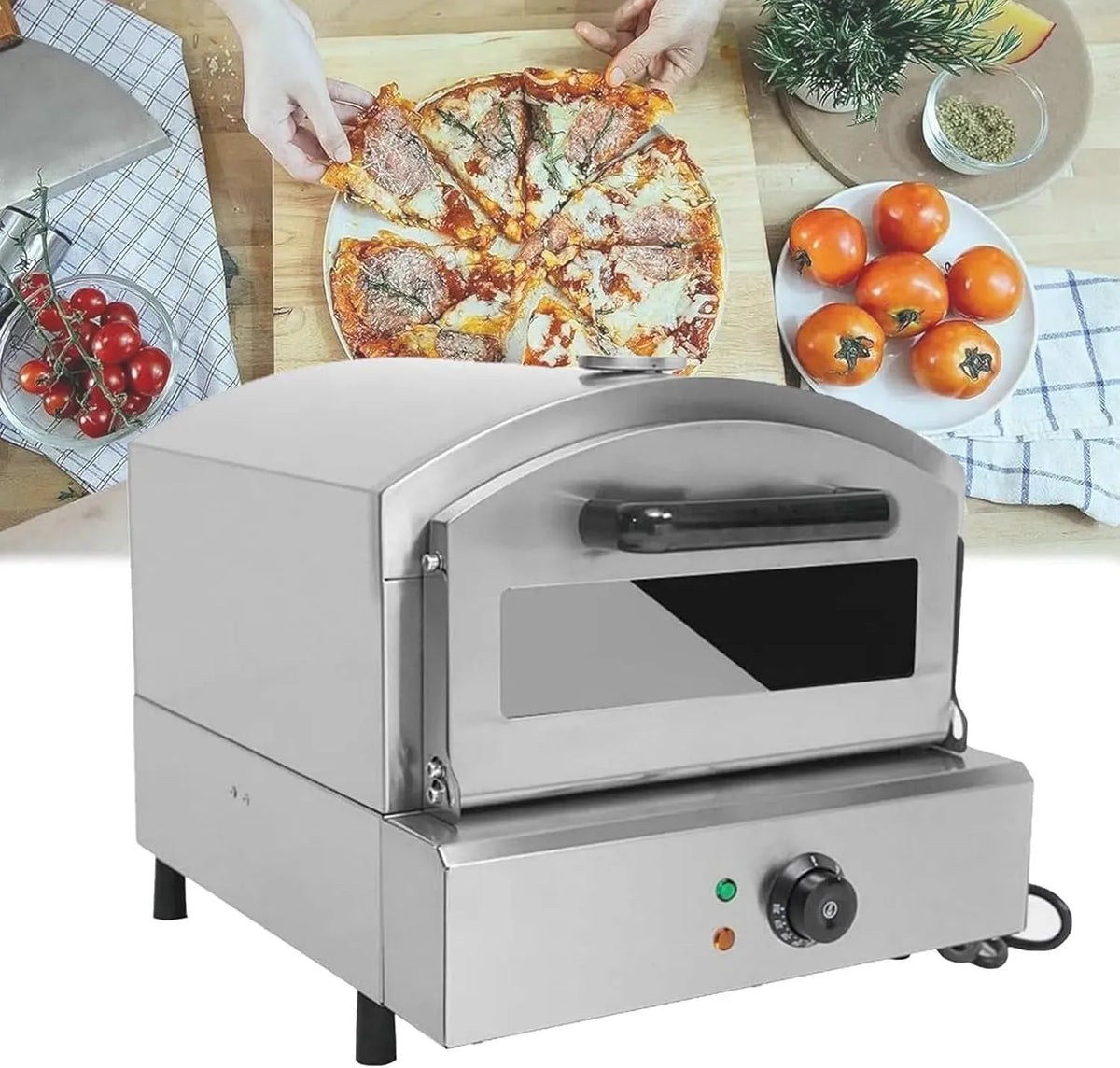Forno elettrico per pizza A 2, 12 pollici, portatile, pietra refrattaria, acciaio inox