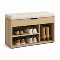 Scarpiera con panca imbottita beige in truciolare melaminico effetto rovere rettangolare 100 x 35 x 55 cm